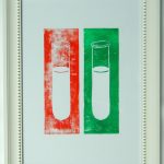Test Tube lino print. Original Artwork. Multicoloured. 7.5 x 5.5 inches