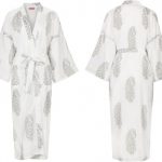 Kimono Style Dressing Gown - Paisley Olive on White
