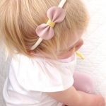 Leather Mini Bow Headband Pale Pink and Yellow