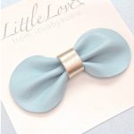 Leather Bow Hair Clip Baby Blue and Gold